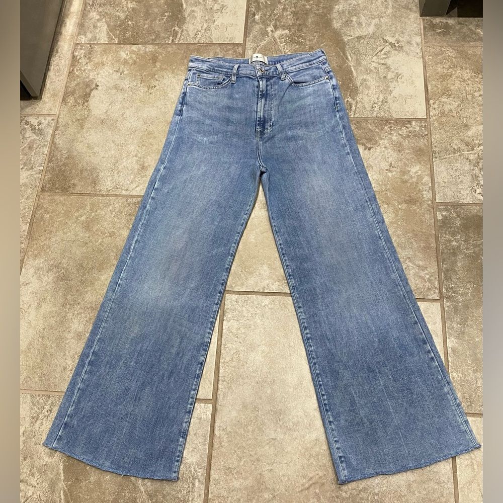 7 For All Mankind 29x28 Ultra HR Jo Wide Leg Stretch Denim Jeans EUC - Picture 3 of 11